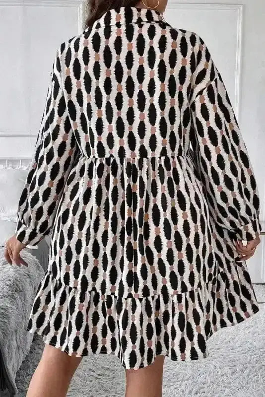Plus size geometric print mini dress back view — Fashionfitz UK