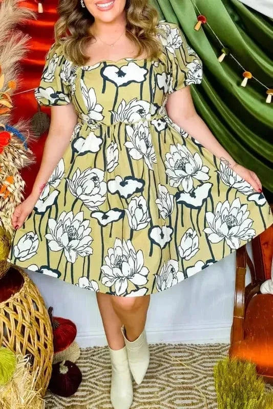 Plus Size Mini Dresses Green / 1X / 81%Viscose+19%Polyamide Green Goddess Shirred Curvy Dress