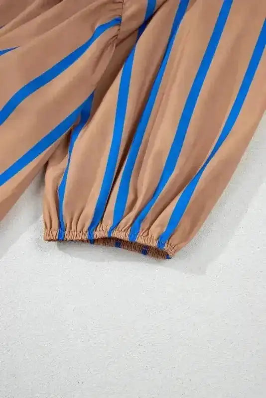 Plus Size Mini Dresses Khaki Stripe Babydoll Dress