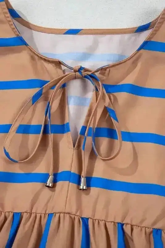 Plus Size Mini Dresses Khaki Stripe Babydoll Dress