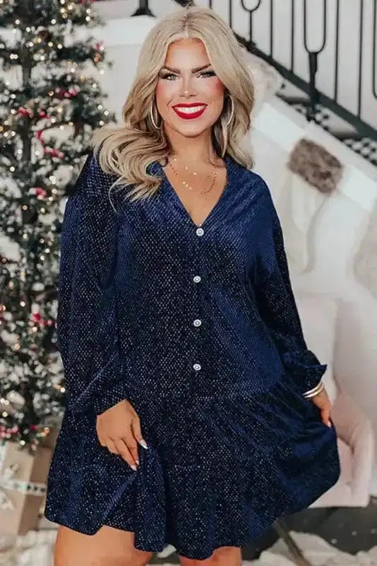 Plus Size Mini Dresses Luxe Velvet Layers Mini Dress