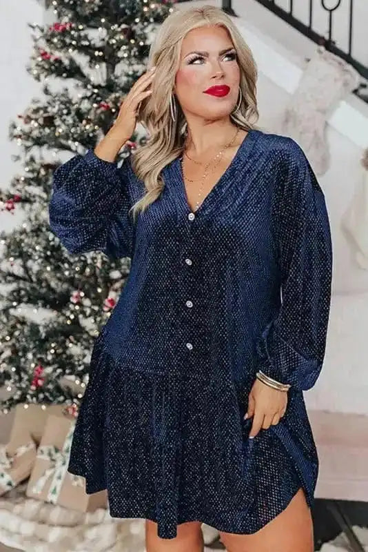 Plus Size Mini Dresses Luxe Velvet Layers Mini Dress