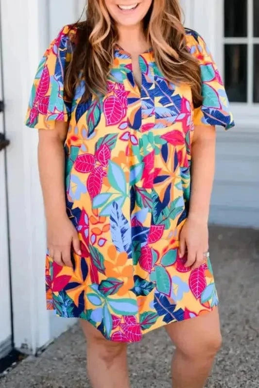 Plus Size Mini Dresses Multicolour / 1X / 100%Polyester Leafy Luxe Curvy Mini Dress