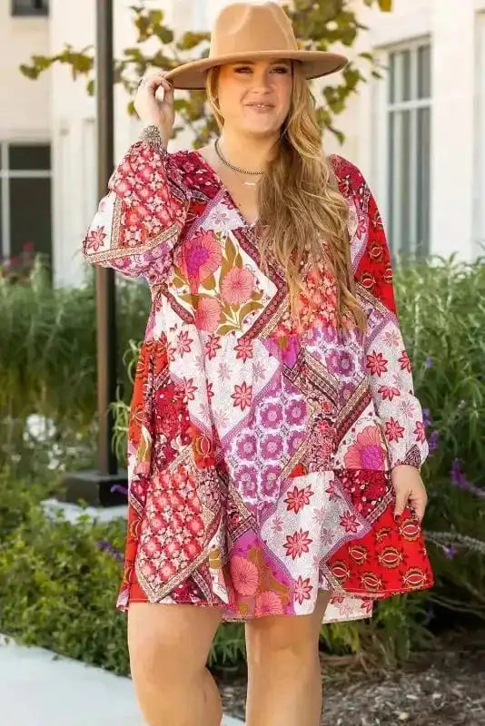 Plus Size Mini Dresses Rose / 1X / 100%Polyester Floral Fantasy Hollowed Back Dress