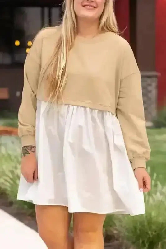 Plus Size Mini Dresses Ruffled Apricot Chic Dress - Plus Size