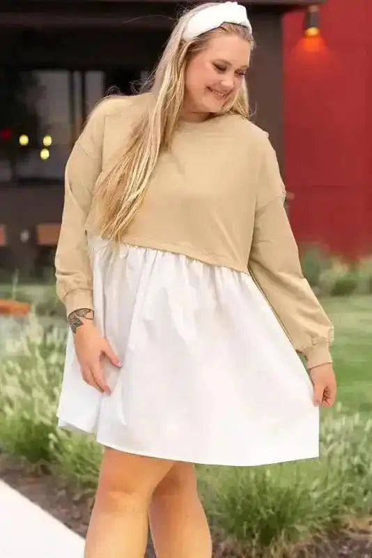 Plus Size Mini Dresses Ruffled Apricot Chic Dress - Plus Size