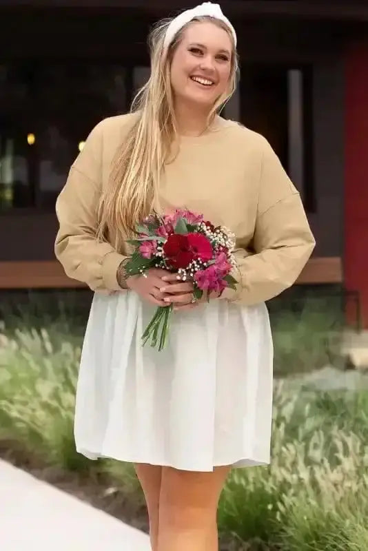 Plus Size Mini Dresses Ruffled Apricot Chic Dress - Plus Size