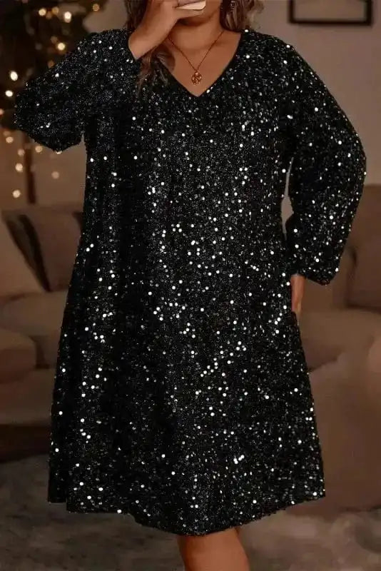 Plus Size Mini Dresses Sequin Elegance Plus Dress