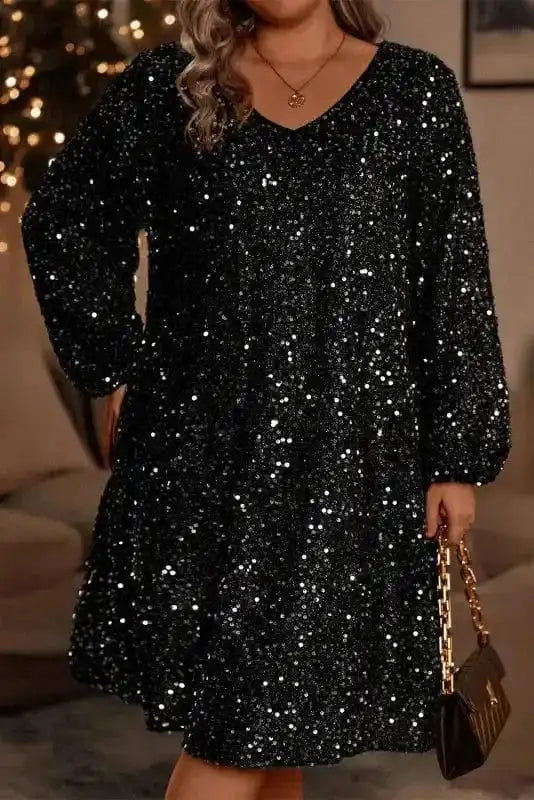 Plus Size Mini Dresses Sequin Elegance Plus Dress