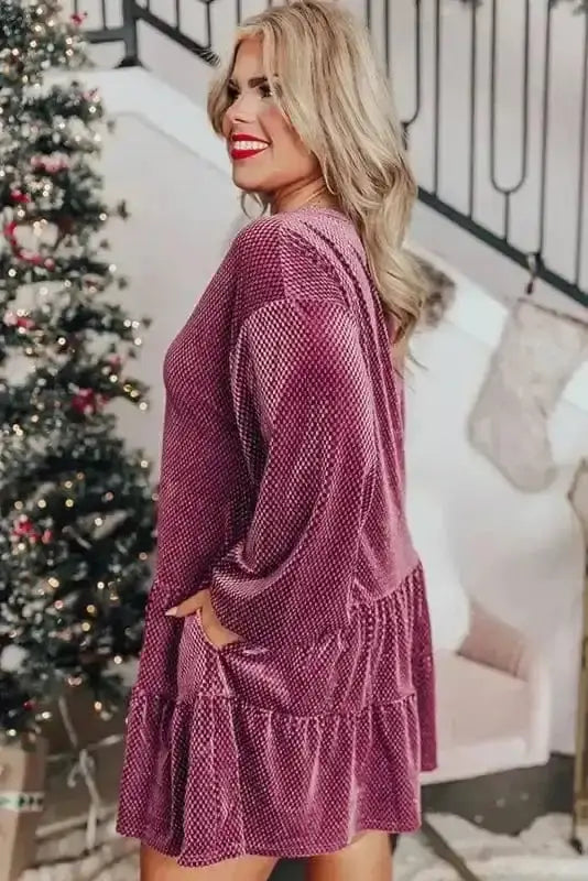 Plus Size Mini Dresses Velvet Elegance Tiered Dress