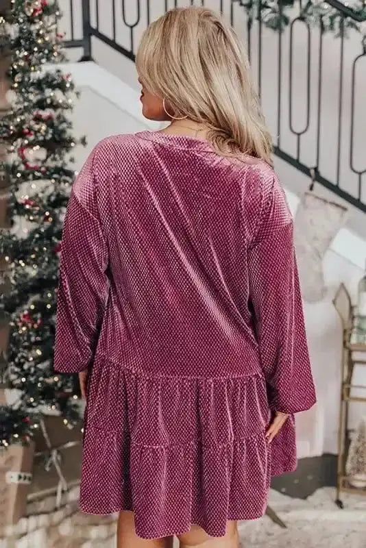 Plus size velvet tiered dress back view — Fashionfitz UK