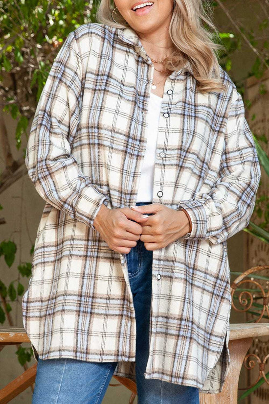 Plus Size Outerwear Classic Plaid Tunic Shacket