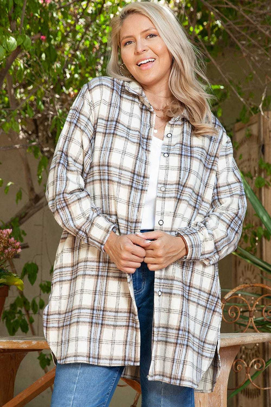 Plus Size Outerwear Classic Plaid Tunic Shacket