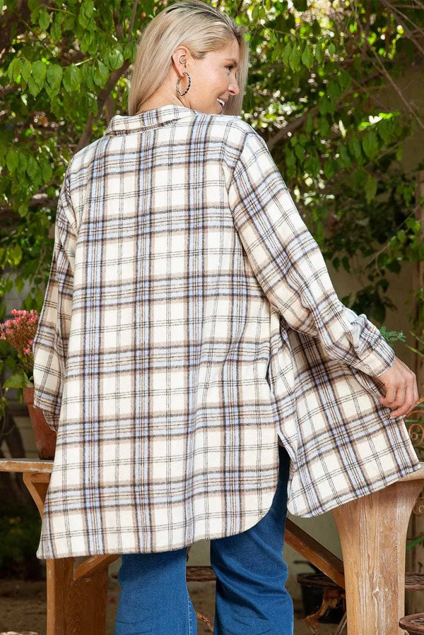 Plus size plaid tunic shacket back view — Fashionfitz UK