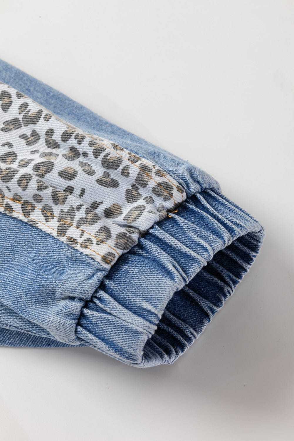 Plus Size Outerwear Leopard Contrast Denim Jacket Plus Size