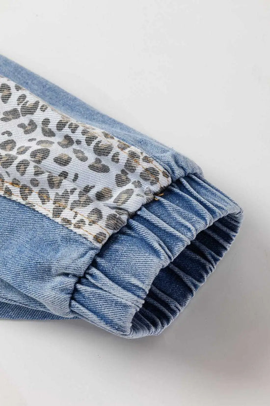 Plus Size Outerwear Leopard Contrast Denim Jacket Plus Size