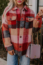 Plus Size Outerwear Orange / 1X / 100%Polyester Rustic Charm Plaid Fleece Jacket