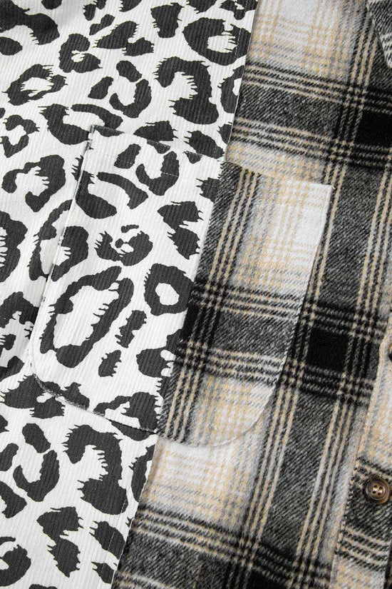 Plus Size Outerwear Plaid & Leopard Fusion Shacket