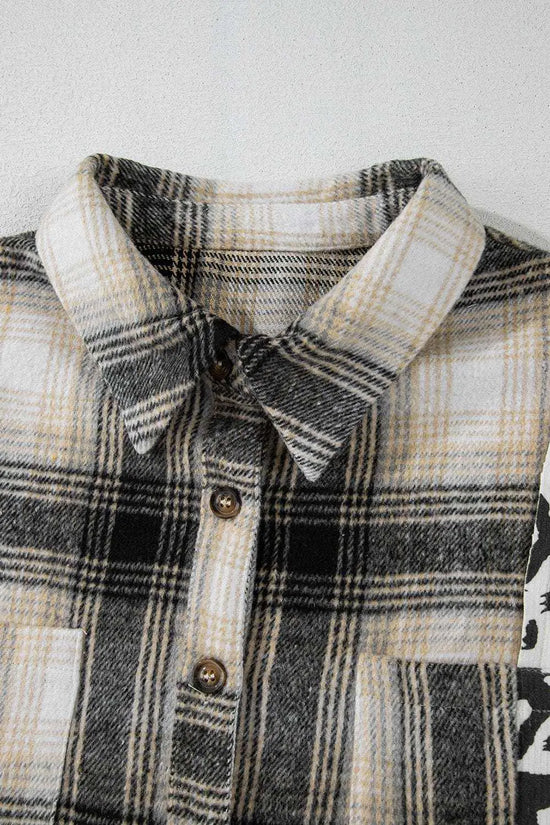 Plus Size Outerwear Plaid & Leopard Fusion Shacket