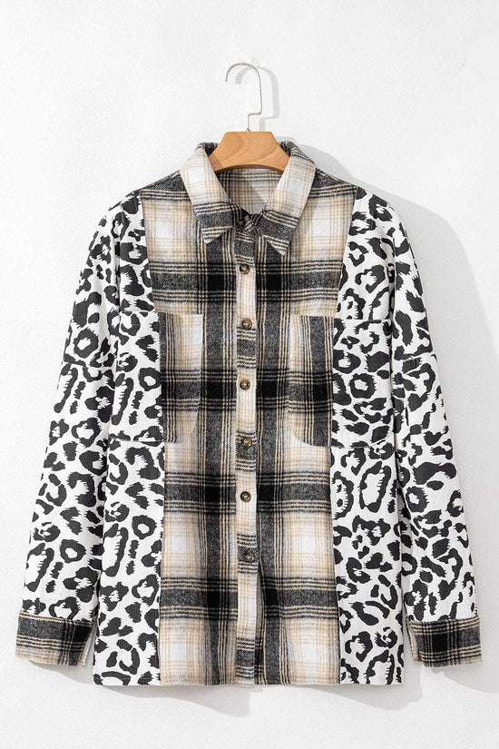 Plus Size Outerwear Plaid & Leopard Fusion Shacket