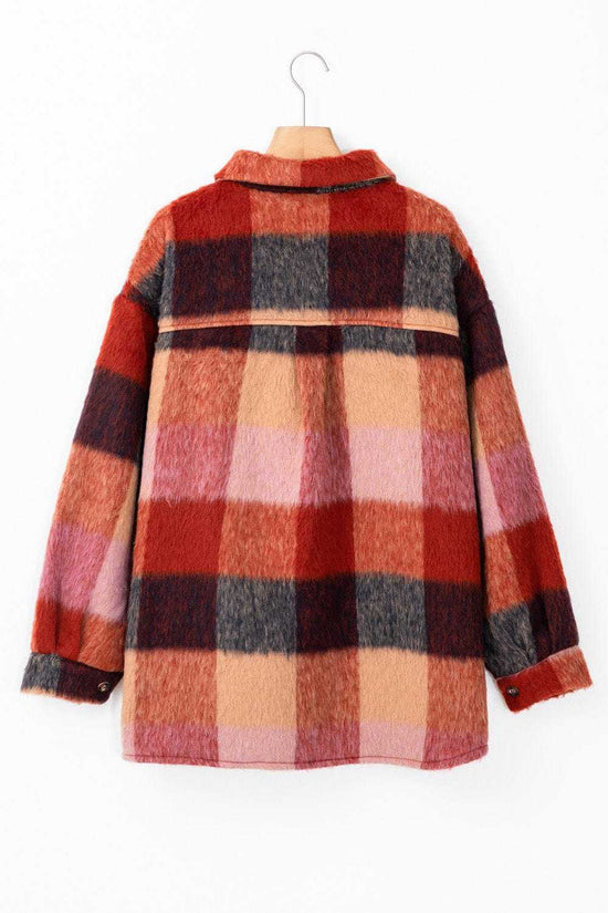 Plus Size Outerwear Rustic Charm Plaid Fleece Jacket