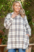 Plus Size Outerwear White Stripe / 1X / 100%Polyester Classic Plaid Tunic Shacket