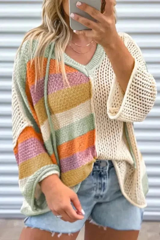 Plus Size Sweaters Beige / 1X / 100%Acrylic Hooded Harmony Pointelle Sweater