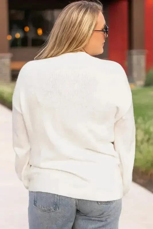 Plus Size Sweaters Blossom Crochet Plus Size Sweater – White