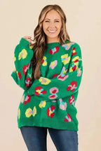 Plus Size Sweaters BlossomCurve Green Floral Plus Sweater