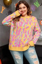 Plus Size Sweaters Bright Pink / 1X / 50%Viscose+28%Polyester+22%Polyamide Plus-Size Pink Leopard Sweater