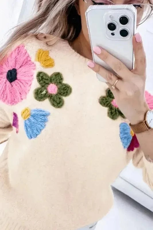 Plus Size Sweaters Cozy Blossom Crochet Sweater - Plus Size