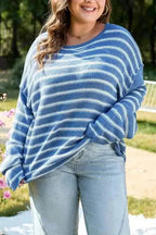 Plus Size Sweaters Cozy Blue Stripe Plus-Size Sweater