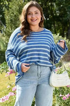 Plus Size Sweaters Cozy Blue Stripe Plus-Size Sweater