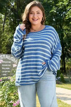 Plus Size Sweaters Cozy Blue Stripe Plus-Size Sweater