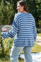 Plus Size Sweaters Cozy Blue Stripe Plus-Size Sweater