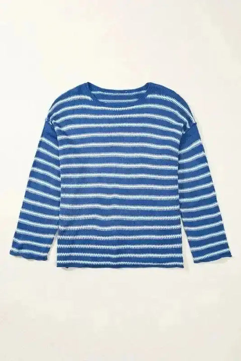 Sky blue stripe plus size cosy sweater front view — Fashionfitz UK