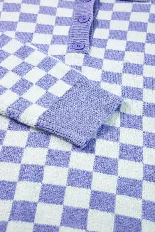 Plus Size Sweaters Cozy Checkmate - Plus Size Purple Checkered Sweater