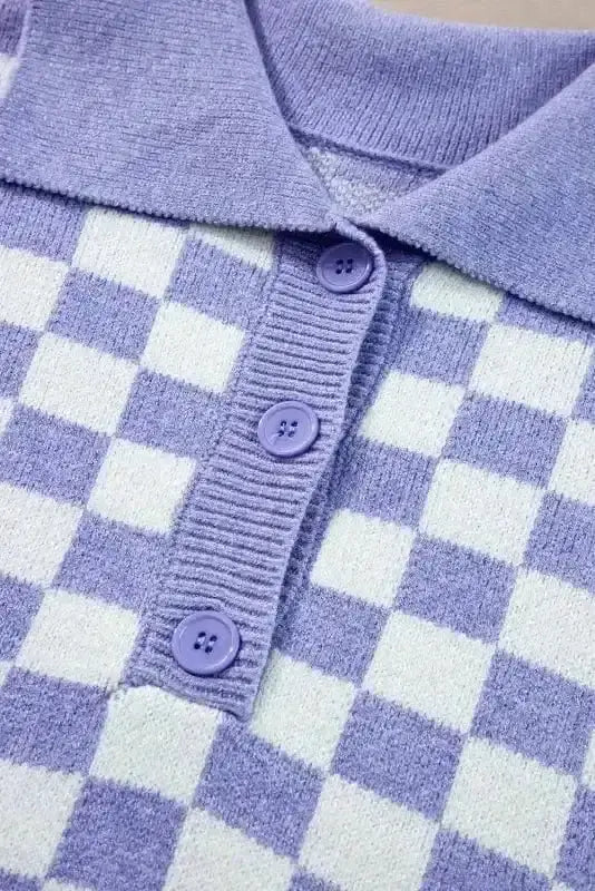 Plus Size Sweaters Cozy Checkmate - Plus Size Purple Checkered Sweater