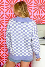Plus Size Sweaters Cozy Checkmate - Plus Size Purple Checkered Sweater