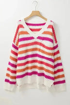 Plus Size Sweaters Cozy Pink Stripe Plus-Size Sweater