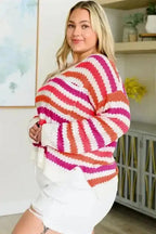 Plus Size Sweaters Cozy Pink Stripe Plus-Size Sweater