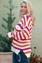 Plus Size Sweaters Cozy Pink Stripe Plus-Size Sweater