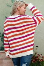 Plus Size Sweaters Cozy Pink Stripe Plus-Size Sweater