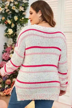 Plus Size Sweaters Cozy Pink Stripe Plus Size Sweater