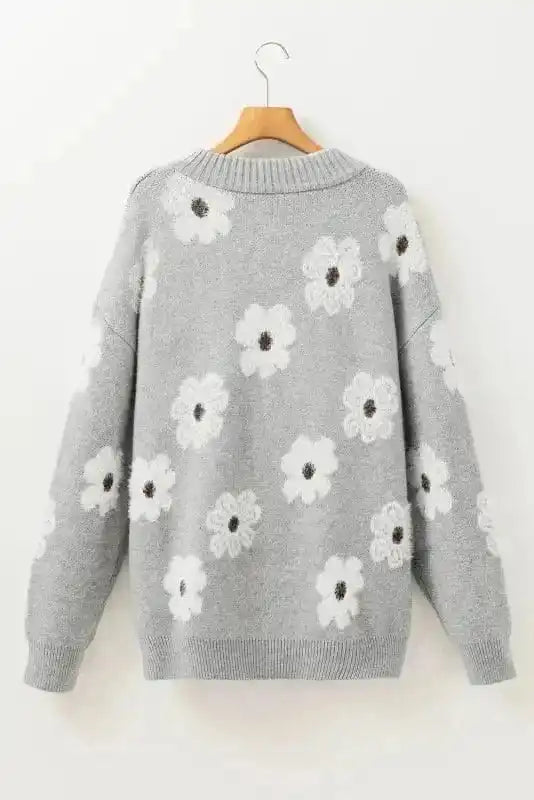 Plus Size Sweaters CozyBloom Plus Size Floral Half-Zip Sweater