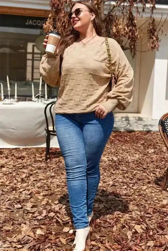 Plus Size Sweaters CozyCheck Plus-Size Sweater – Light French Beige
