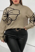 Plus Size Sweaters Dark Khaki / 1X / 100%Acrylic BlossomPlus High Neck Sweater