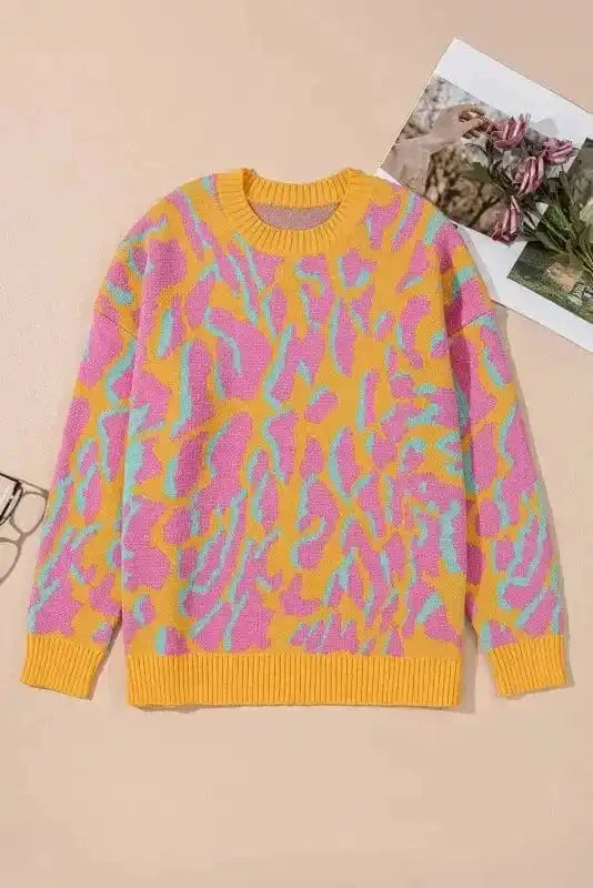 Plus Size Sweaters Plus-Size Pink Leopard Sweater