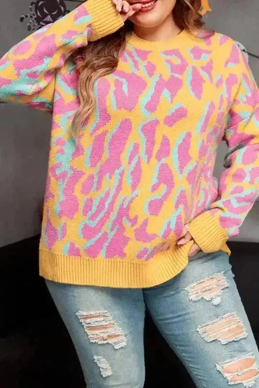 Plus Size Sweaters Plus-Size Pink Leopard Sweater