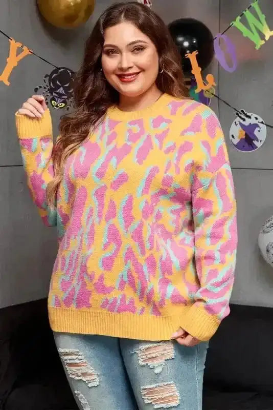 Plus Size Sweaters Plus-Size Pink Leopard Sweater